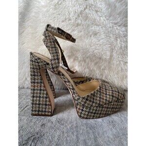 NWT Jessica Simpson Tweed Block Heel Pumps 8.5 Ankle Strap Heels • Square toe